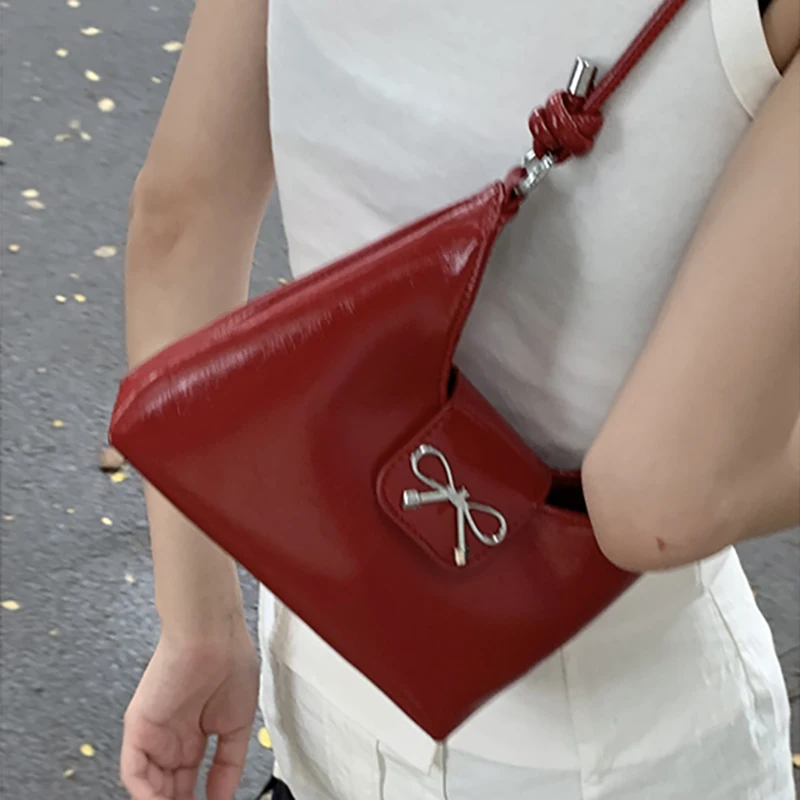 Fashion Bow Wine Red Single Shoulder Crossbody Bags 2024 New Trendy Niche Underarm Coin Purses Solid Versatile Female Handbags