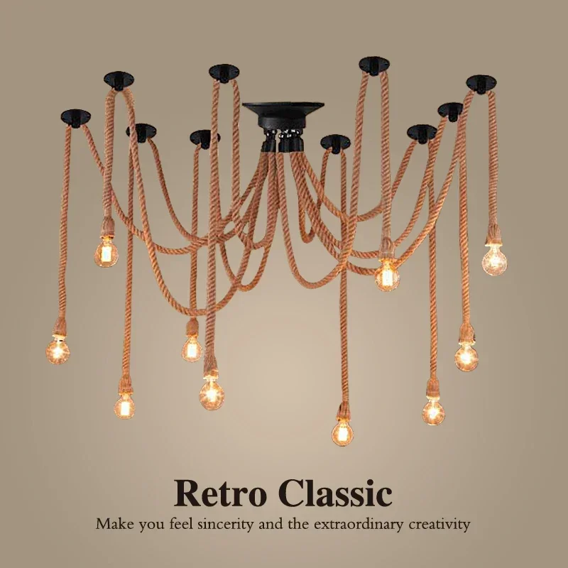 

One combo 6/8/10/12/14 light rope retro spider pendant light with E27 lamp holder decorative loft American style free EXPRESS