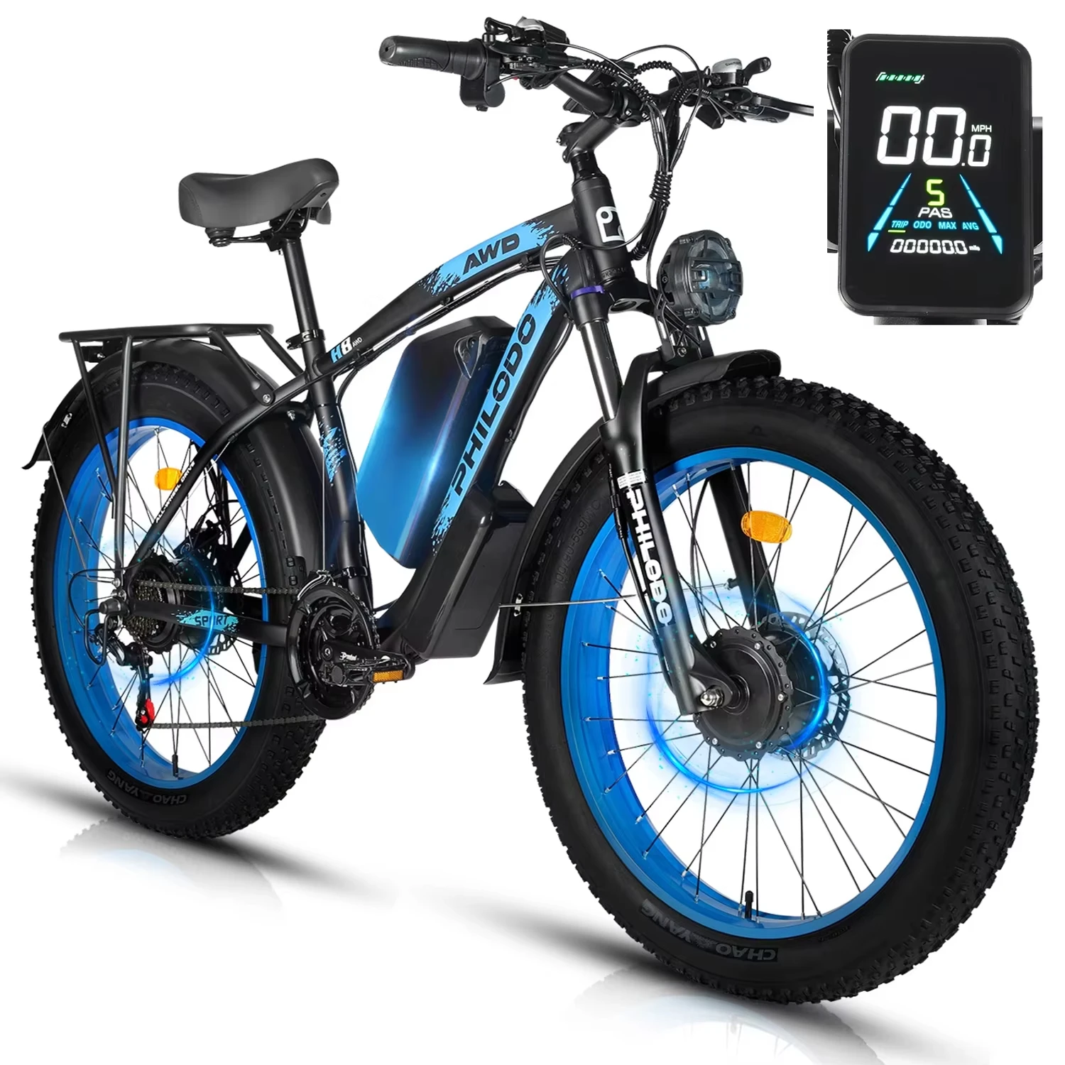 Erwachsenen-Mountainbike mit Doppelmotor, 48V26Ah, abnehmbarer Akku, Offroad-Elektrofahrrad, 26*4.0" Fat Tire E-Bike