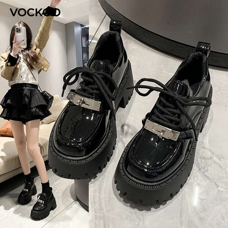 

Женские туфли Vockoo на толстой подошве, осенние, новые, с металлическим декором, элегантные, удобные для ходьбы, на шнуровке, большие размеры