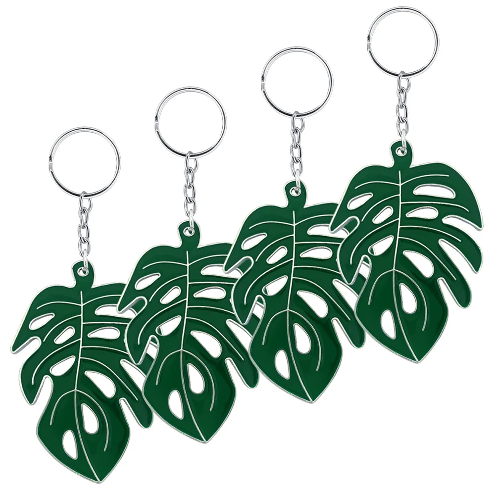 4 Pcs Car Keychain Monstera Leaf Keyring Charm Decorate Pendant Charms Green Cartoon Decoration Reliable Ornament Miss