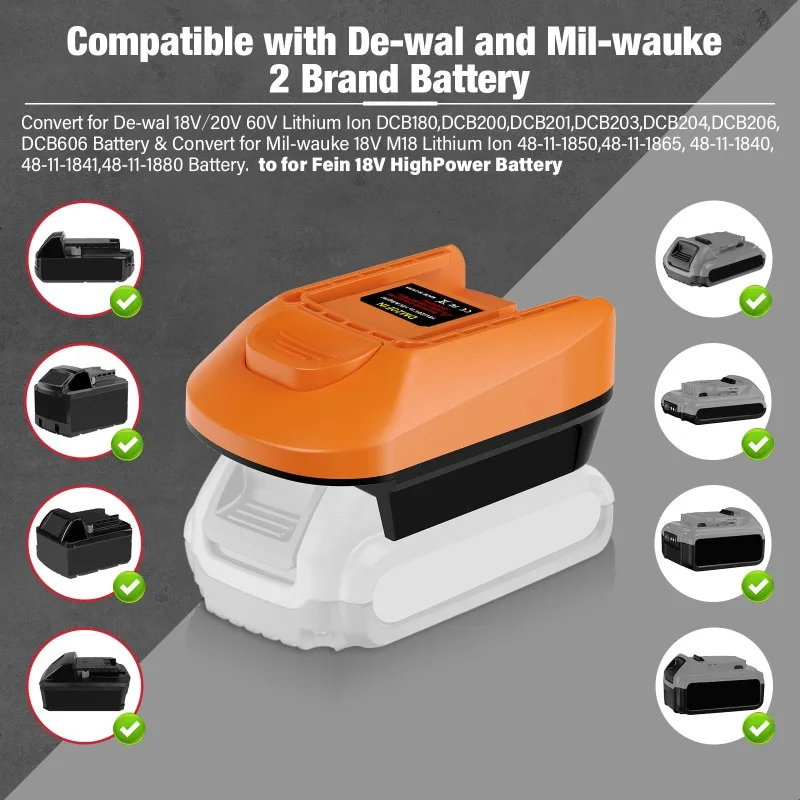

For Fein 18V Cordless Tools DM20FIN Battery Adapter for Dewalt 20V&for Milwaukee M18 Batteries Convert To for Fein 18V Batteries