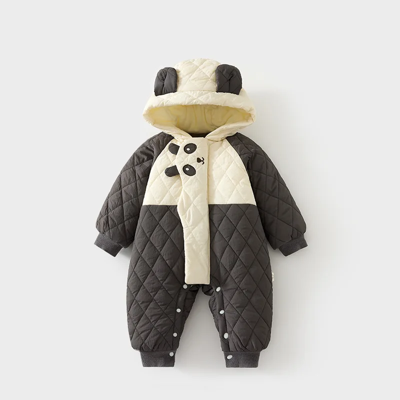 

Baby Cotton-Padded Outwear with Hat Baby Hooded Cotton Addition Outer Wear Jumpsuit Winter Thickened Rompers Children