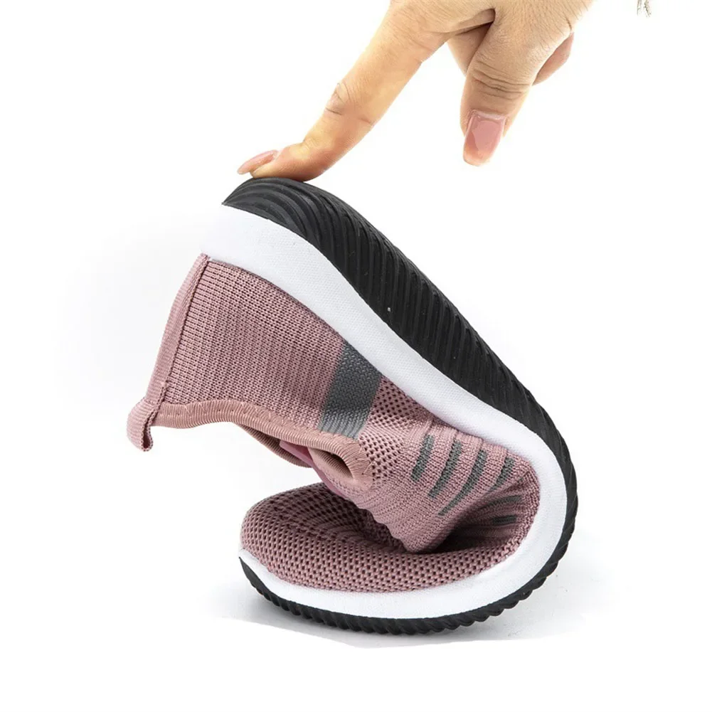 Women Knitting Mesh Shoes Vulcanized Soft Female Sneakers Slip On Casual Ladies Shoe Flat Breathable Sport Women Footwear Autumn