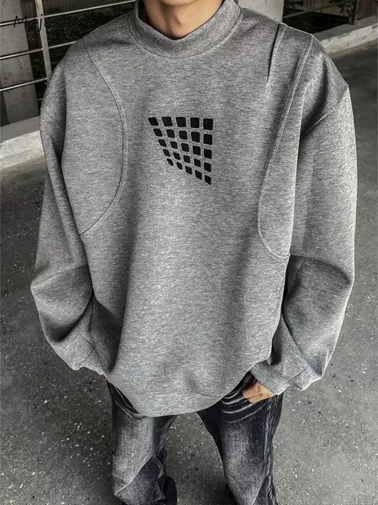 Gray Sweatshirt Men Spring Autumn Loose Casual Handsome O-neck High Street Fashion All-match Harajuku Long Sleeve Advanced Chic