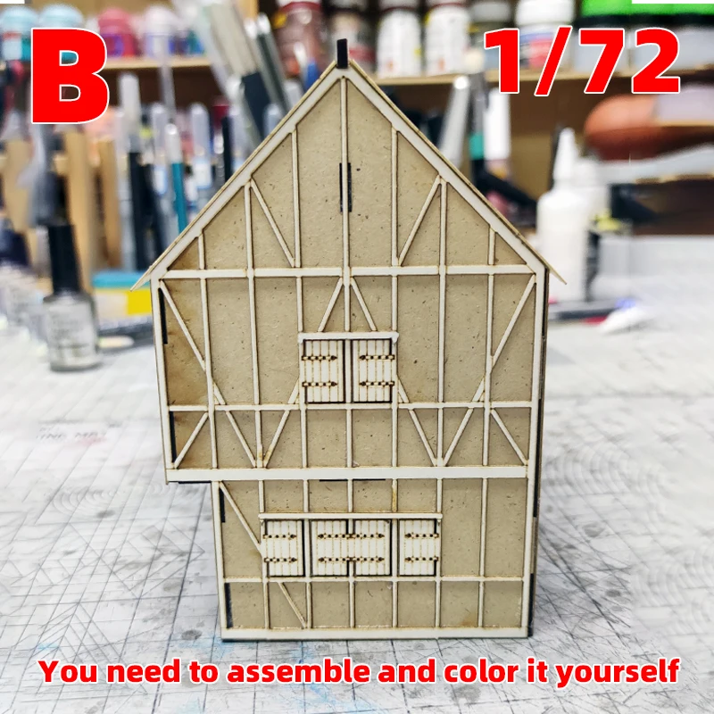 Architektonisches Modell zum Zusammenbauen, Sandtisch, Europa, ländliches Haus, Gebäude, Villa, Bungalow, Diorama, Maßstabsmodellbausatz 1/72 – Detail 5