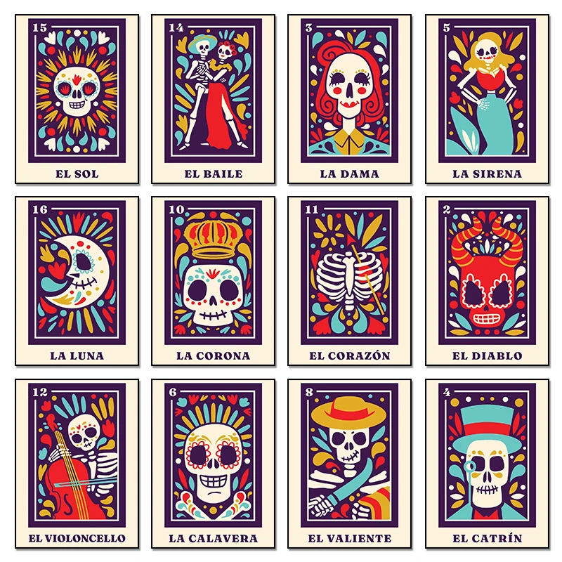 Mexican Skeleton Mexico LA DAMA Nordic Poster Wall Art Canvas Painting Day of The Dead Wall Pictures for Living Room Home Decor