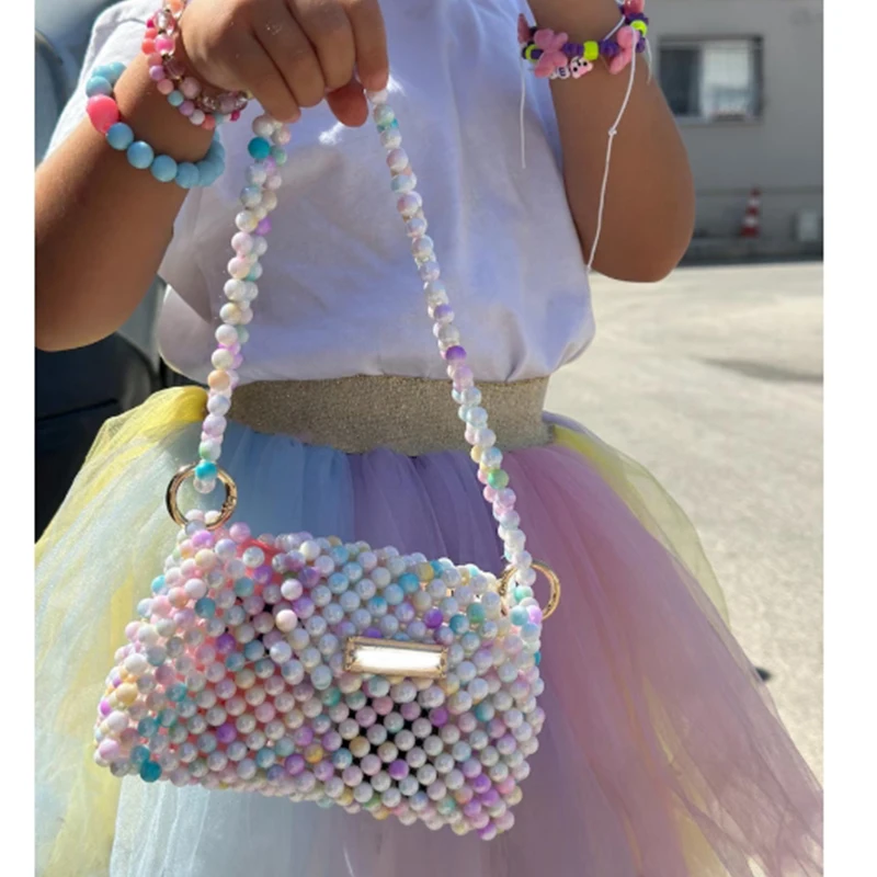 

New Fantasy Color Beaded Handmade Women's Shoulder Bags Fashionable Ins Versatile Small Exquisite Handbag Party Banquet Bag