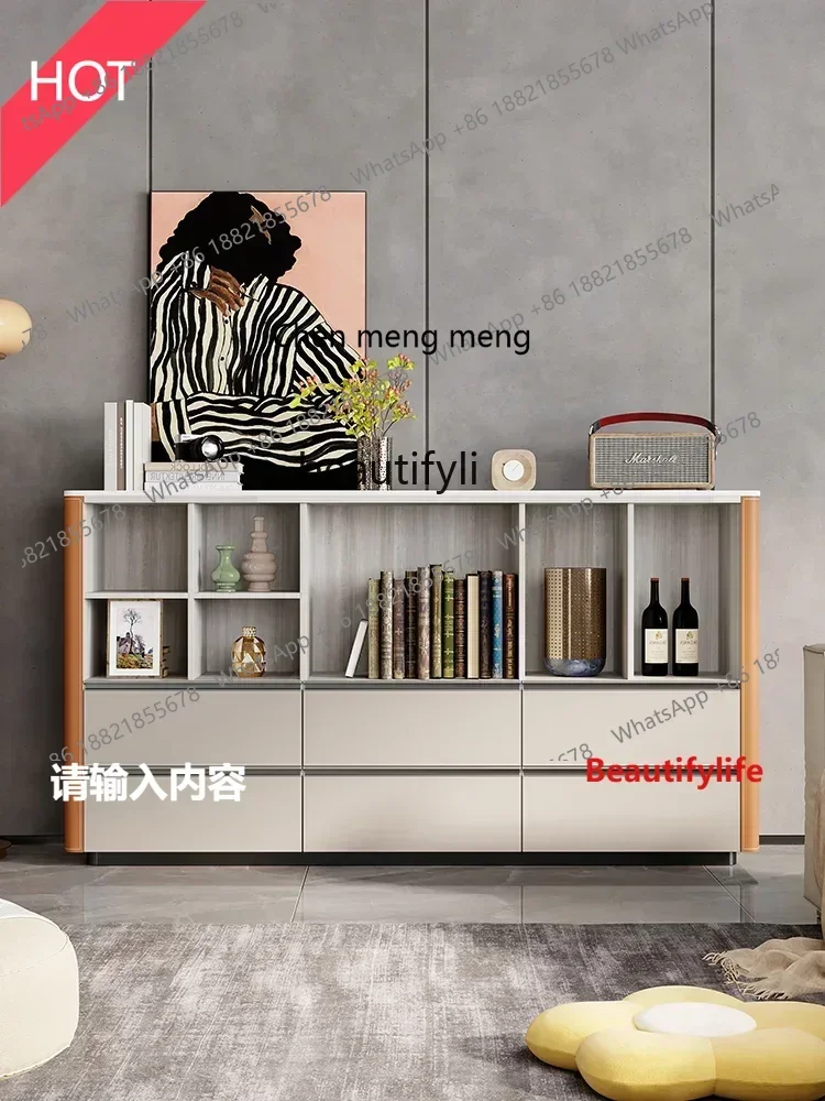 A32 Light Luxury Combined Bookcase Saddle Leather Living Room Multifunctional Locker Study Storage Side CabinetQ