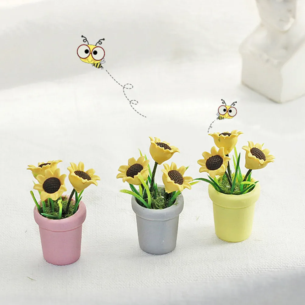

Mini Potted Plant Grey Resin Miniature Bonsai Artificial Decor Dollhouse Small Size Wear Resistance Fade Smooth Surface Simple