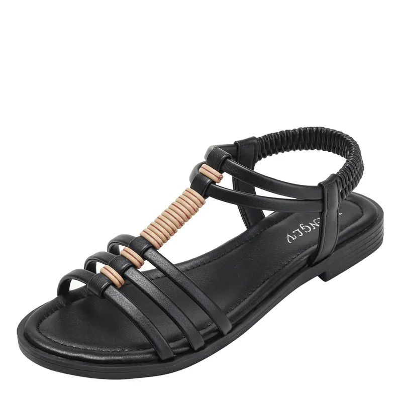 Sandali da donna estate 2024 nuovo Casual PU antiscivolo morbido gladiatore spiaggia scava fuori Open Toe scarpe romane donna tacchi piatti donna