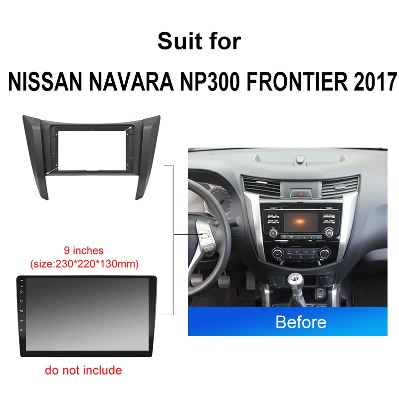 자동차 라디오 설치 DVD GPS Mp5 플라스틱 근막 패널 프레임, 닛산 나바라 NP300 프론티어 2017 + 대시 마운트 키트, 2 Din, 9 인치