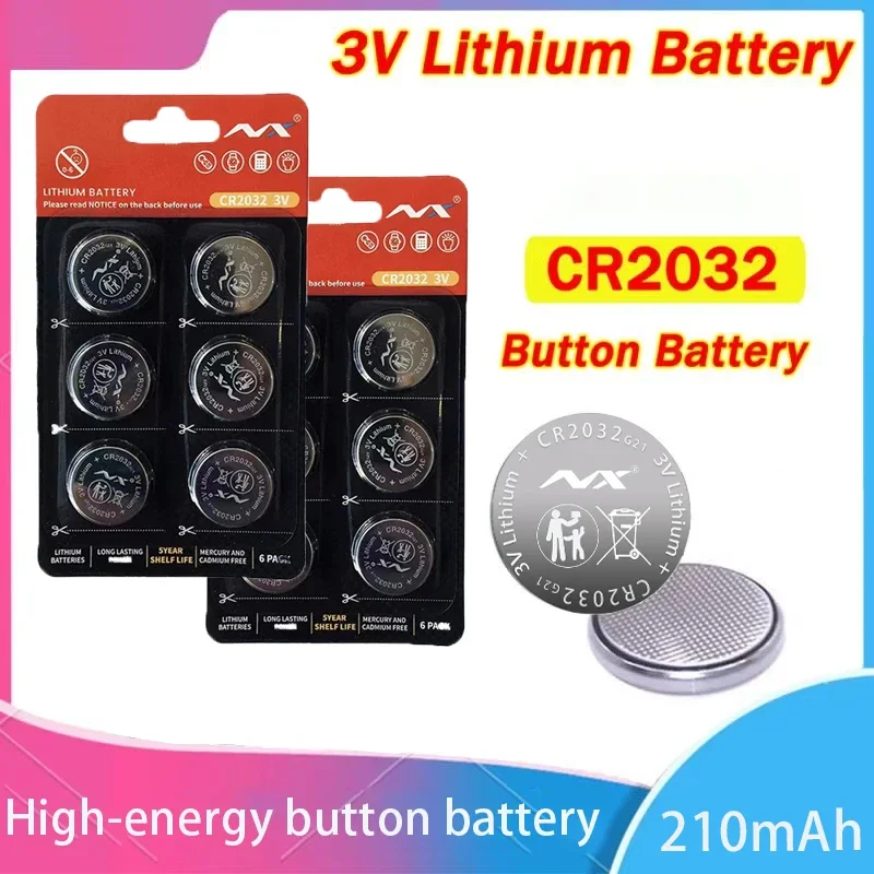 PURFIELD 3V 210mAh CR2032 Lithium Button Battery BR2032 ECR2032 LM2032 5004LC Coin Cell Watch Batteries For Clock Remote Control