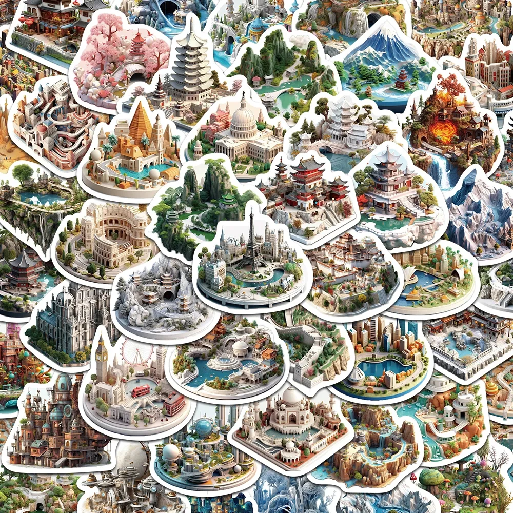 10/30/50pcs 3D World Building Stickers Aesthetic Travel Landmark Varied Sticker for Kid Scrapbooking Decoration Graffiti Decals