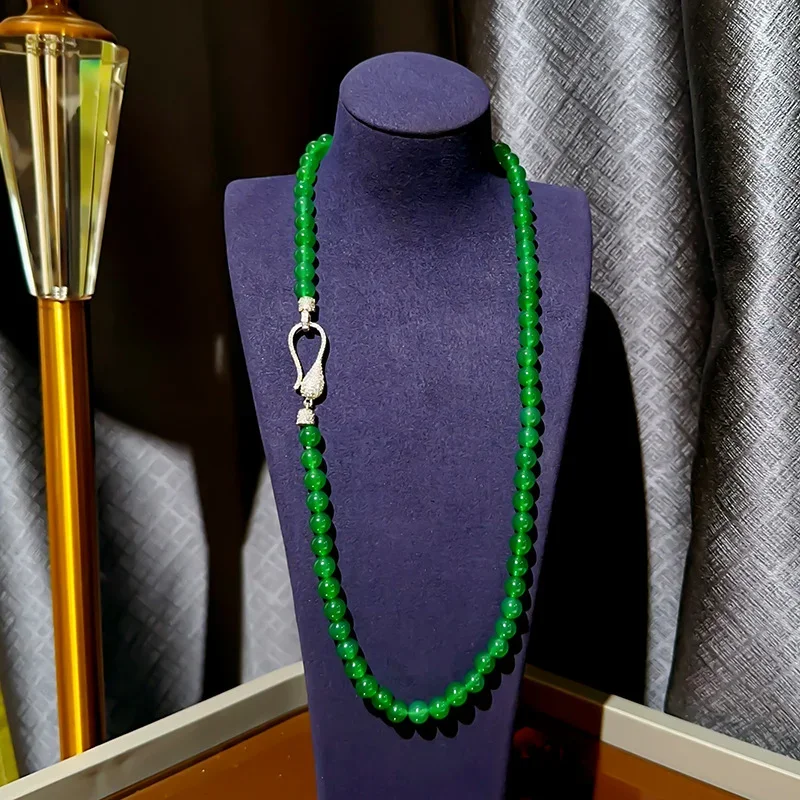 

Natural Round Green Agate Real Stone Necklace Handmade For Women