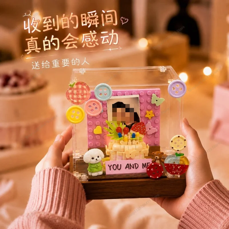 For Building Block Cake Photo Frame DIY Birthday Gift Can Be Customized Photo To Send Girlfriend Gift Souvenir Creative