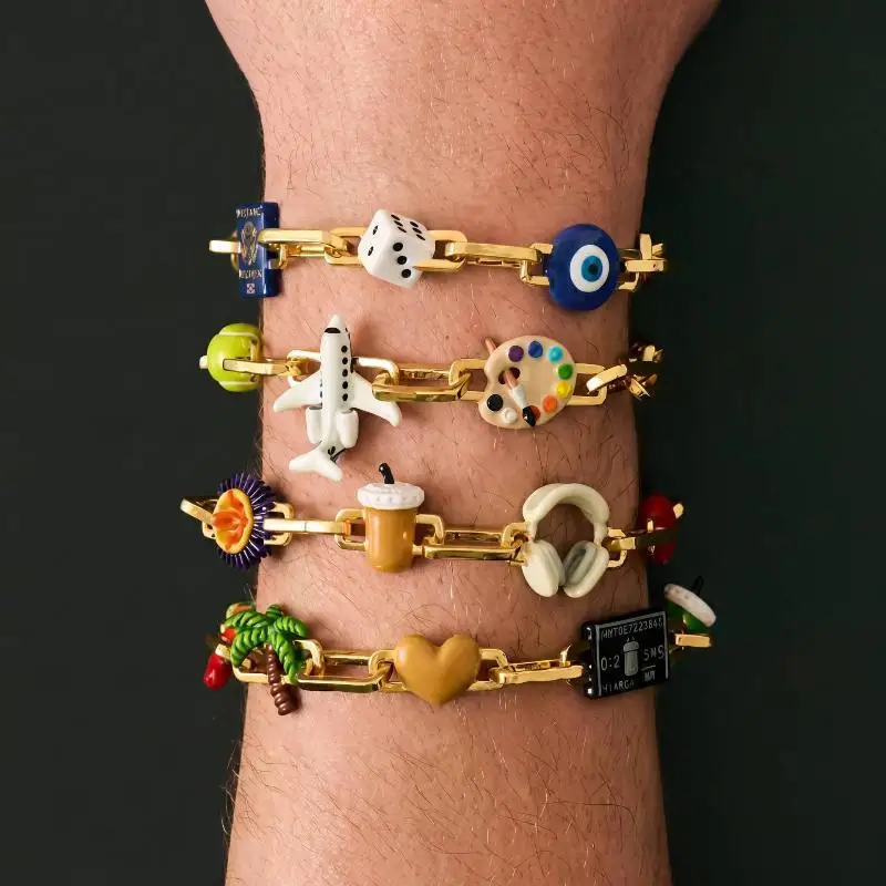 Stainless Steel Women Bracelet Handmade DIY Assorted Enamel Pendant Charms Stackable Fashion Jewelry Gift