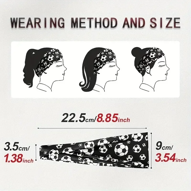 Headbands Tie on Headband for Women Sports Soccer Football Print Athletic Hair Head Band Elastic Sweat Sweatband Yoga Workout