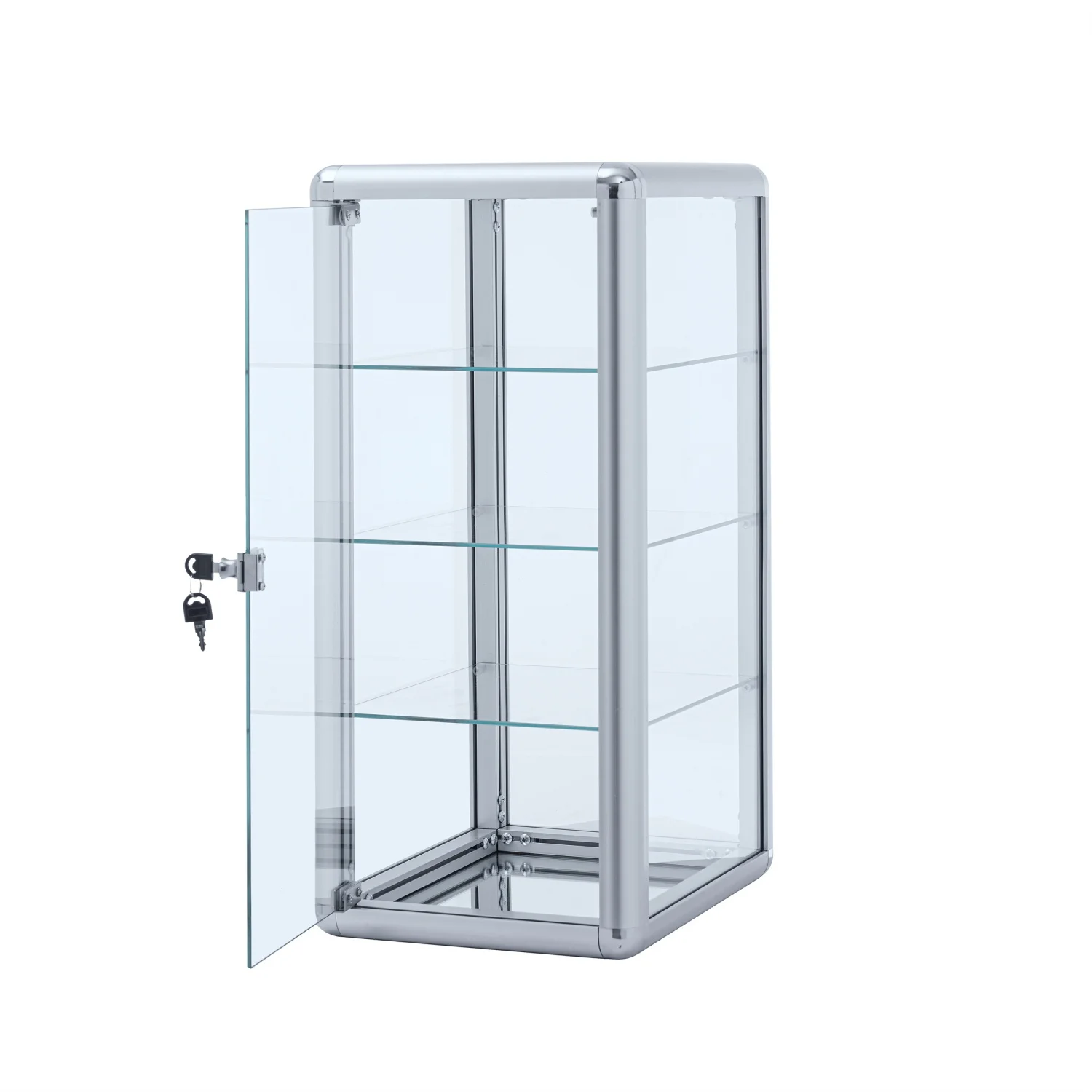 

Tempered Glass Counter Top Display Showcase with Sliding Glass Door and Lock,Standard Aluminum Framing with Sliding Glass Door a