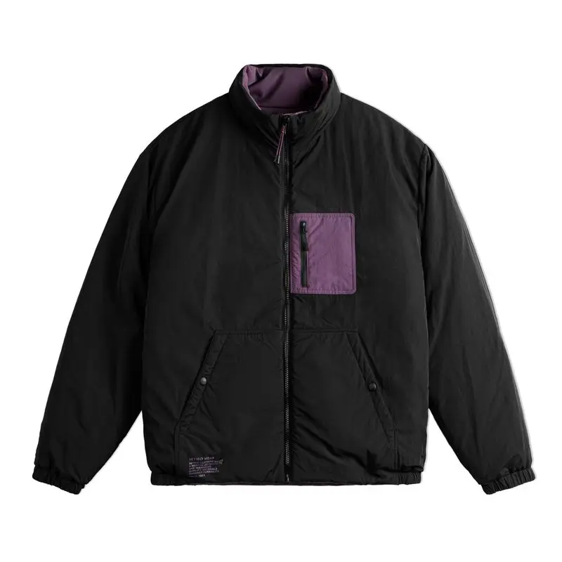 سترة مبطنة من Maden للرجال سميكة ودافئة وقصيرة للشتاء معطف مبطن بالقطن قابل للعكس وياقة واقفة ملابس خارجية غير رسمية