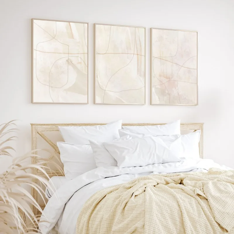 1pc frameless Canvas Painting Beige Brush Strokes Neutral Nordic Abstract Poster Canvas Painting Modern Minimalist Boho Wall Pri