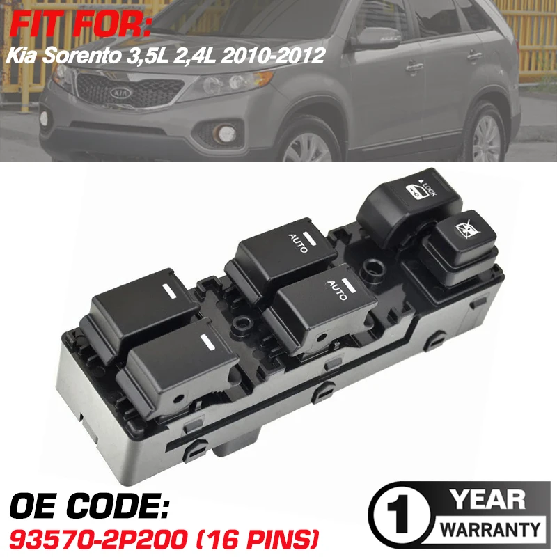 Car Window Control Switch Master Button 93570-2P200 For Kia Sorento 3,5L 2,4L 2010 2011 2012 93573-2P200 16 Pins 2 Auto Button