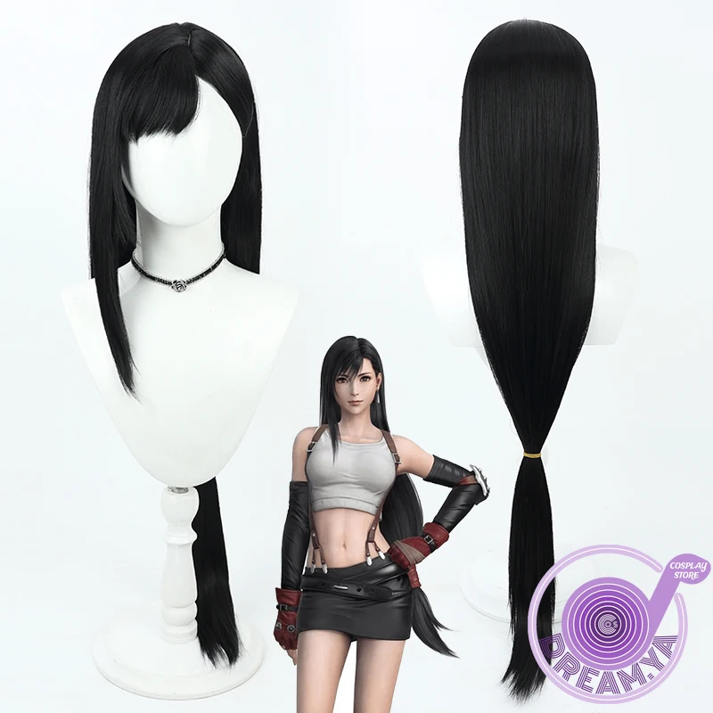 

Парик для косплея Tifa Lockhart из аниме FF7 VII, черные прямые, длиной 100 см, термостойкие синтетические волосы, шапочка для ролевых игр на Хэллоуин