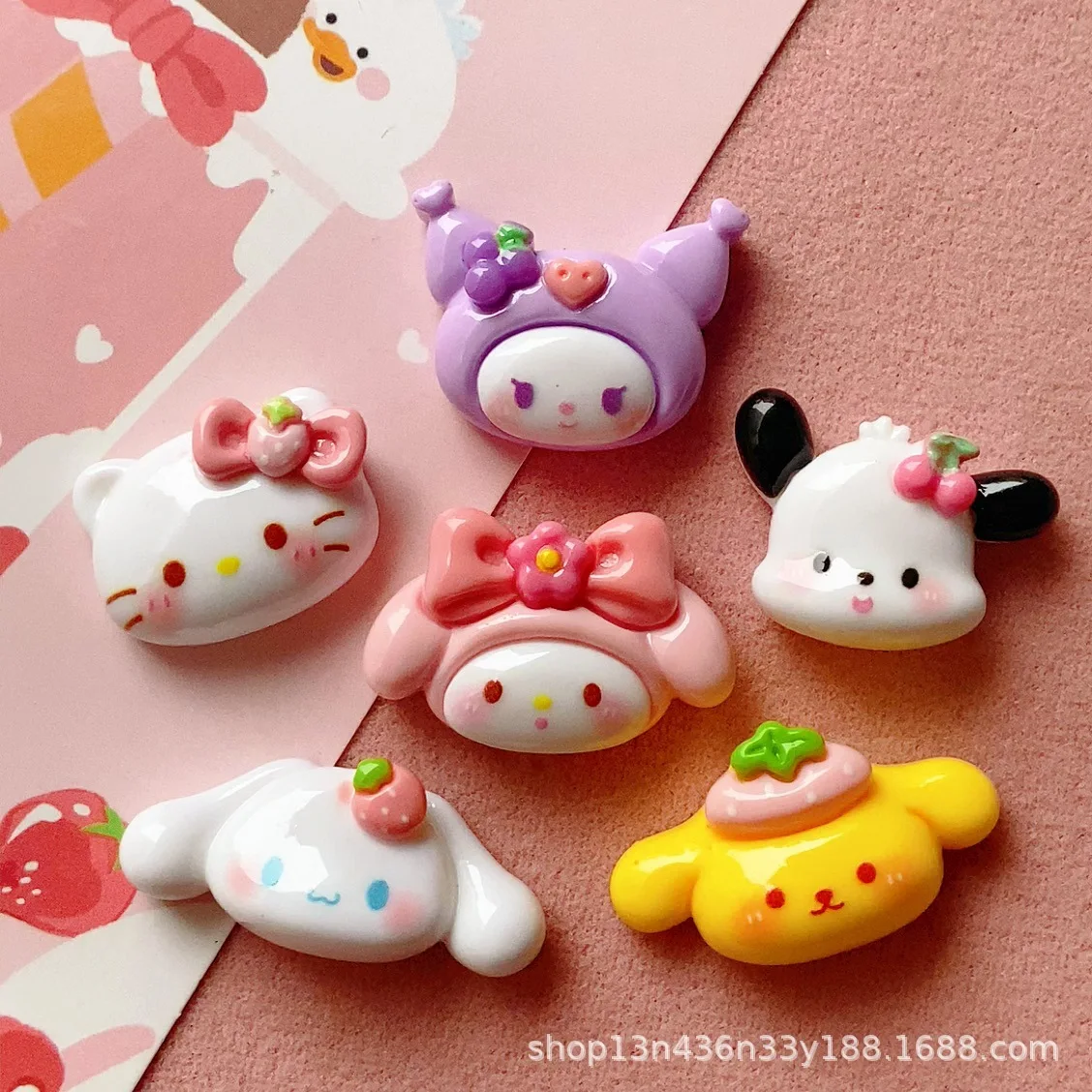 Cute Sanrio Desenhos Animados Resina Flatback Suprimentos, DIY Acessórios, Artesanato Materiais, Scrapbooking, Enfeite, 5Pcs