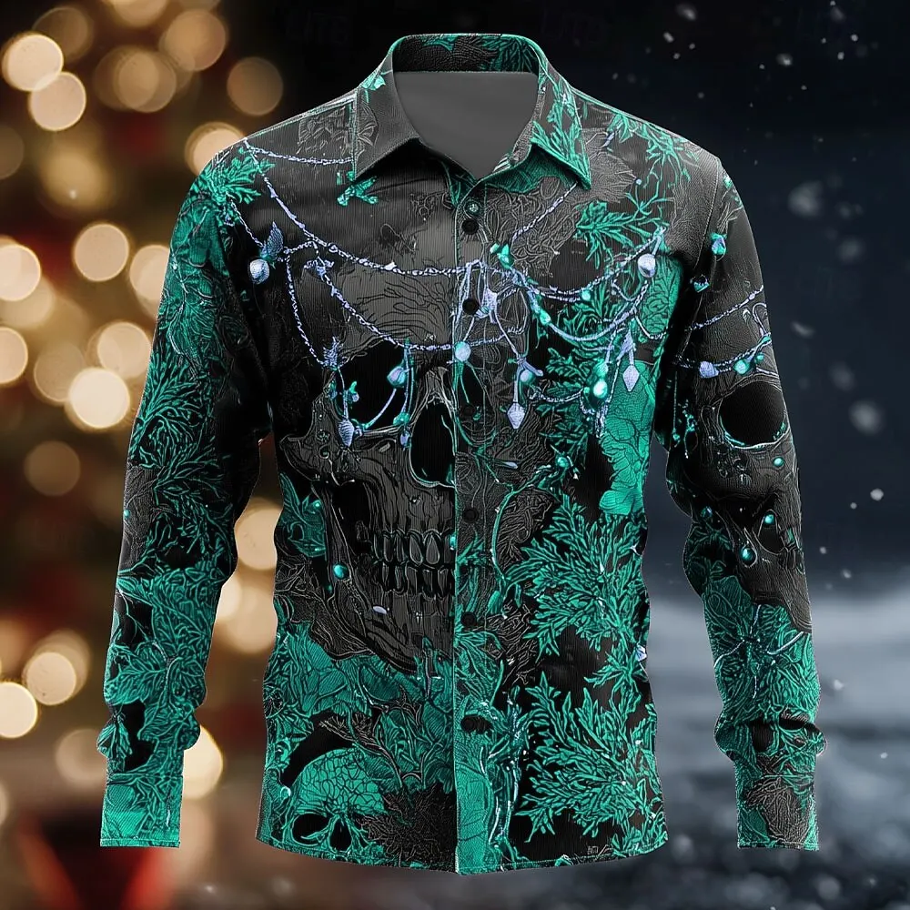 Men's Skull Floral Flower Day of the Dead Shirt 3D Printed Shirt Button Up Shirt Gothic Style Long Sleeve Shirt Street Blouse