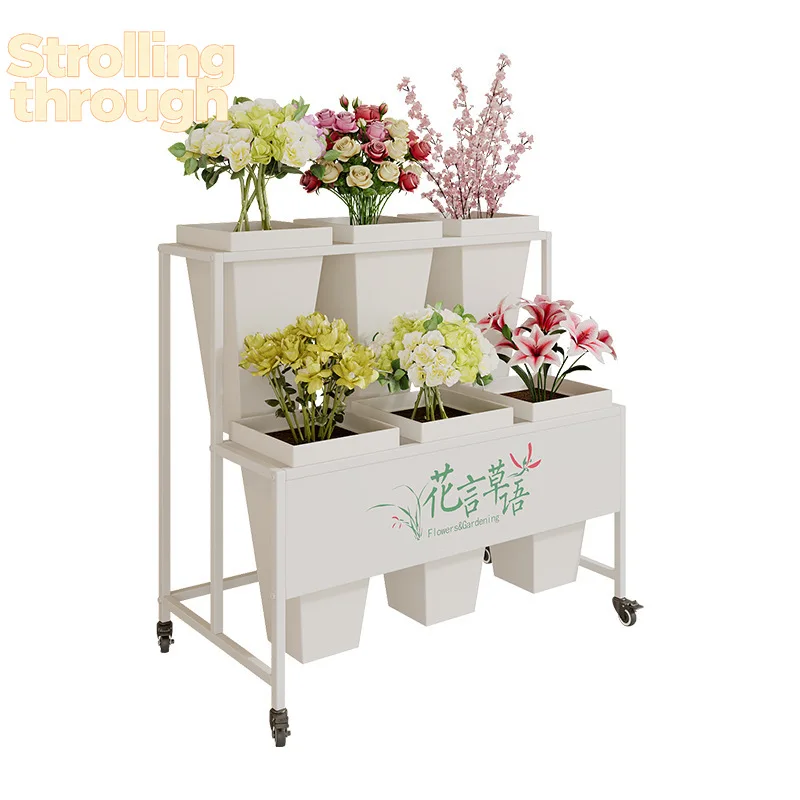 

Передвижная подставка для цветов из кованого железа, многоярусная, с универсальными колесами, стойка для демонстрации цветов, подставка для пластиковых цветочных ведер.
