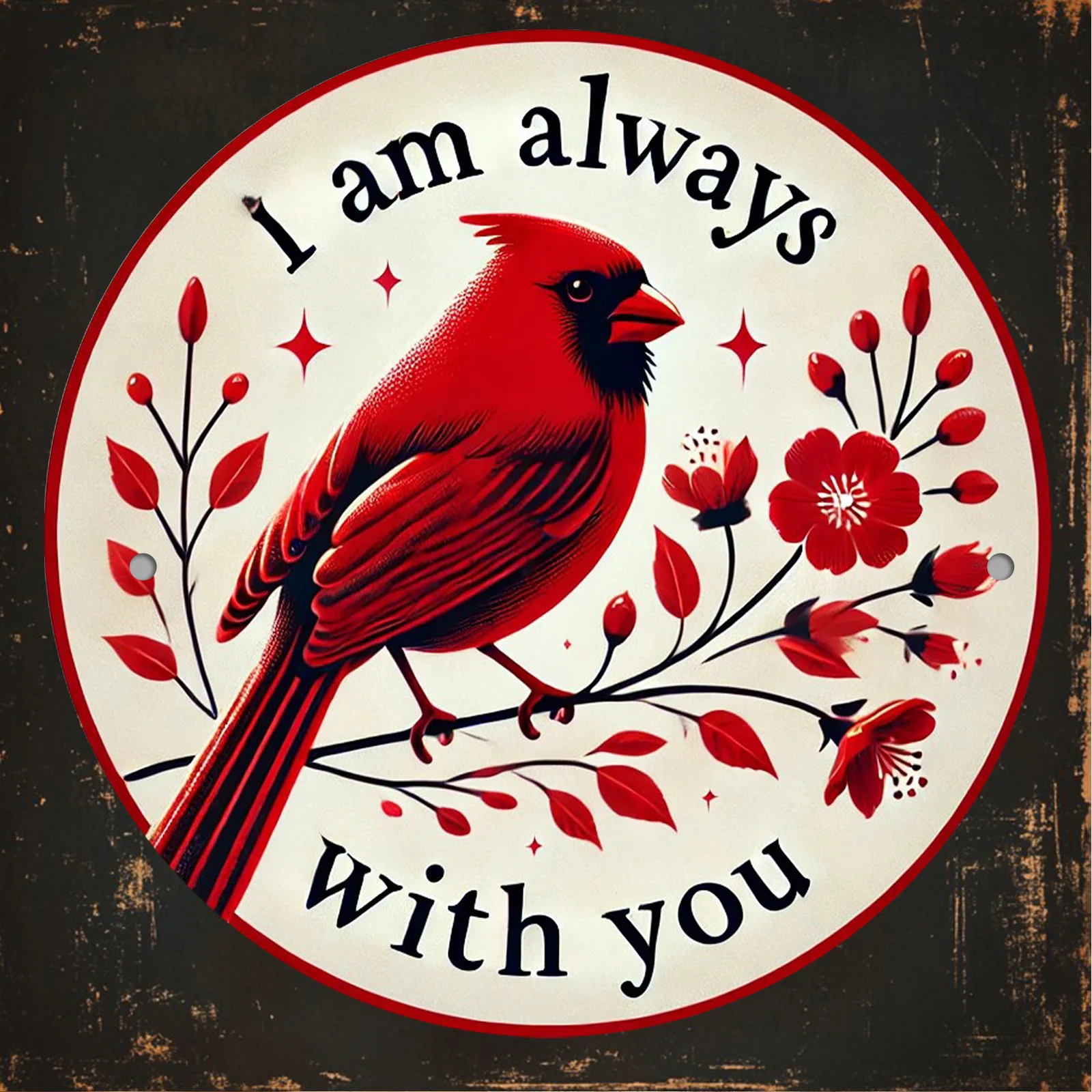 لوحة فنية جدارية من الألومنيوم على شكل طائر أحمر عتيق - لافتة معدنية مستديرة ثنائية الأبعاد مع طباعة عالية الدقة، ديكور سهل التعليق للمنزل والحديقة والبار والمقهى والمزيد - وات #3