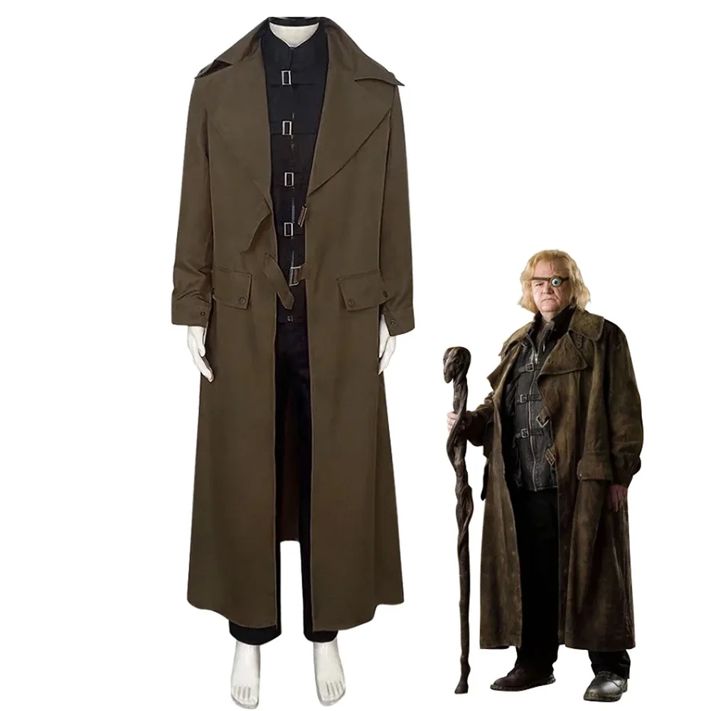 

Movie Alastor Moody Mad-Eye Cosplay Brow Trench Coat Black Vest Pant Halloween Fancy role Play Suit set