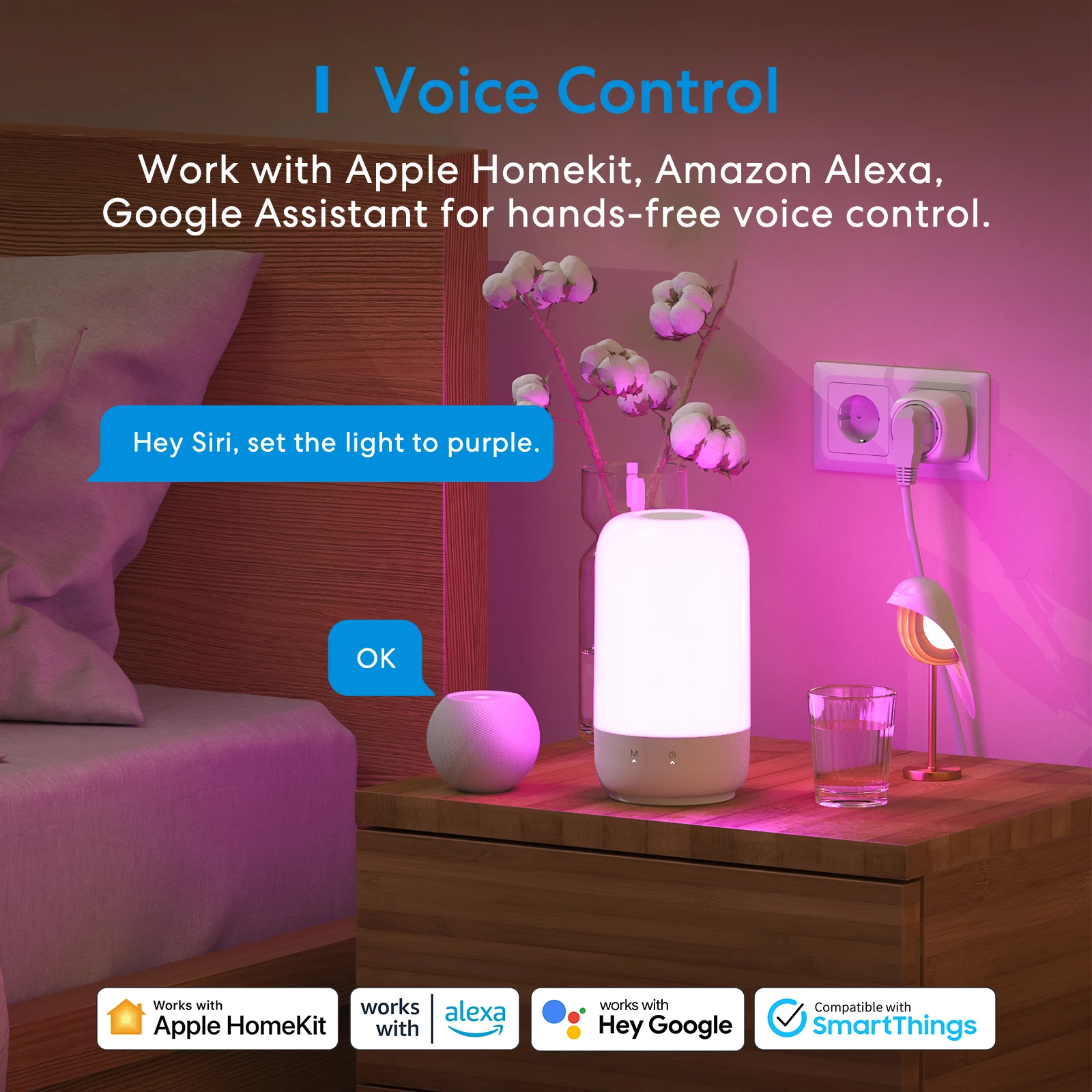 Meross HomeKit Lampu Meja Wi-Fi Pintar RGBWW Dapat Diredupkan Kontrol Sentuh Lampu Malam Samping Tempat Tidur Mendukung Alexa Google Home SmartThings