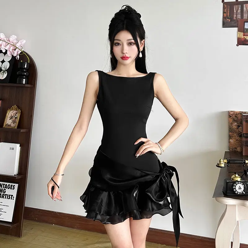 Vintage Dress with Bows and Straps, Sexy and Elegant, Simple Backless Short Skirt