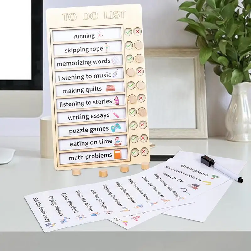 To-do List Memo Board Removable Self-disciplined Message Card Puncher Household Daily Learning Plan Clock Board Wooden Schedule
