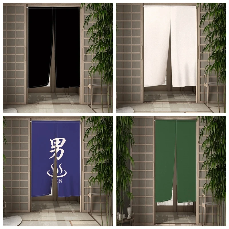 Japanese Simple Solid Color Door Curtain Kitchen Porch Corridor Drapes Soft Hanging Curtains Doors Screen Half-curtain Decor