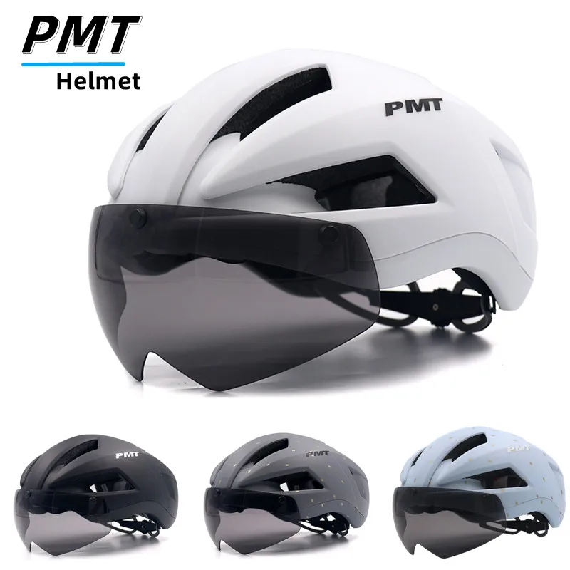 PMT Bicycle Helmet Racing Road MTB Bike Hat With Cycling Glasses Pneumatic Integrated Aerodynamics Wind Breathable Men Women