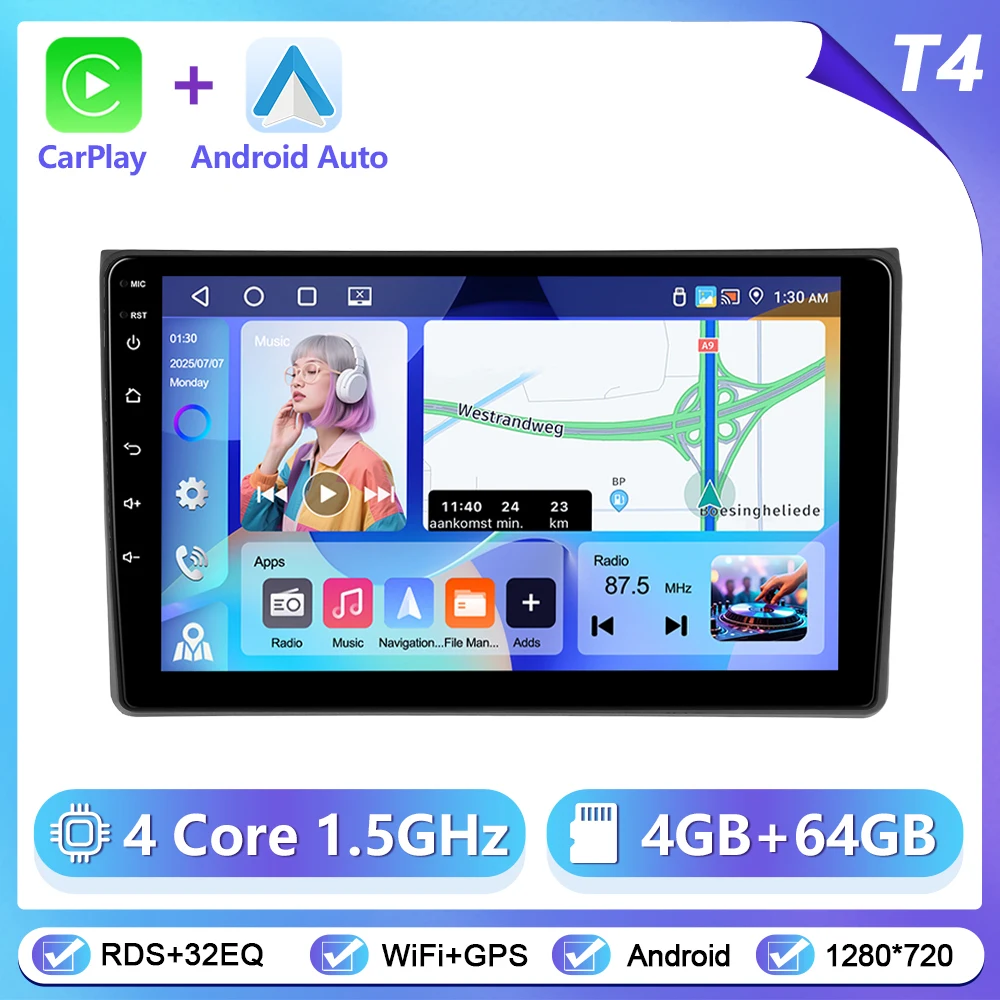 Podofo CarPlay Android Auto Radio voor Audi A4 2004-2008 Auto Intelligent Systeem 2Din GPS Stereo Head Unit Multimedia Speler - afbeelding 1