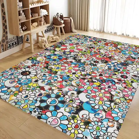 Flower T-Takashi Art M-Murakami Door Mat Washable Non-Slip Living Room Sofa Chairs Area Mat Kitchen Bedside Area Rugs
