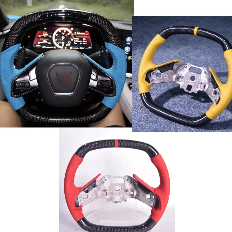 Real Carbon Fiber Sport Steering Wheel With Heated   LED Display Direct Fit Replacement for Chevrolet Corvette C8 2020+