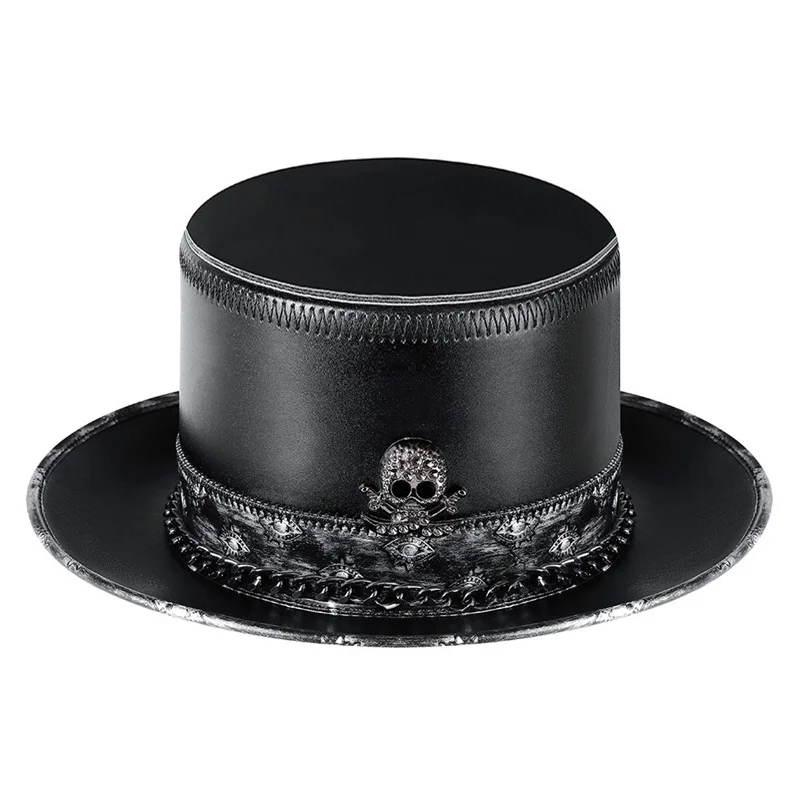 

Retro Gothic Original Halloween Cosplay High-grade Leather Hat Dome Steampunk Magic Punk Top Cap Trendy Cool Stage Party