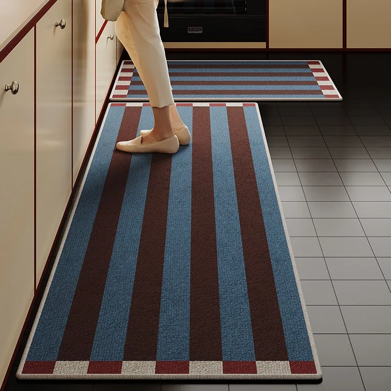 Vintage Geometric Plaid Kitchen Floor Mat Long Strip Runner Rugs Anti-slip Washable Carpet Room Mats Decorate Alfombra De Cocina