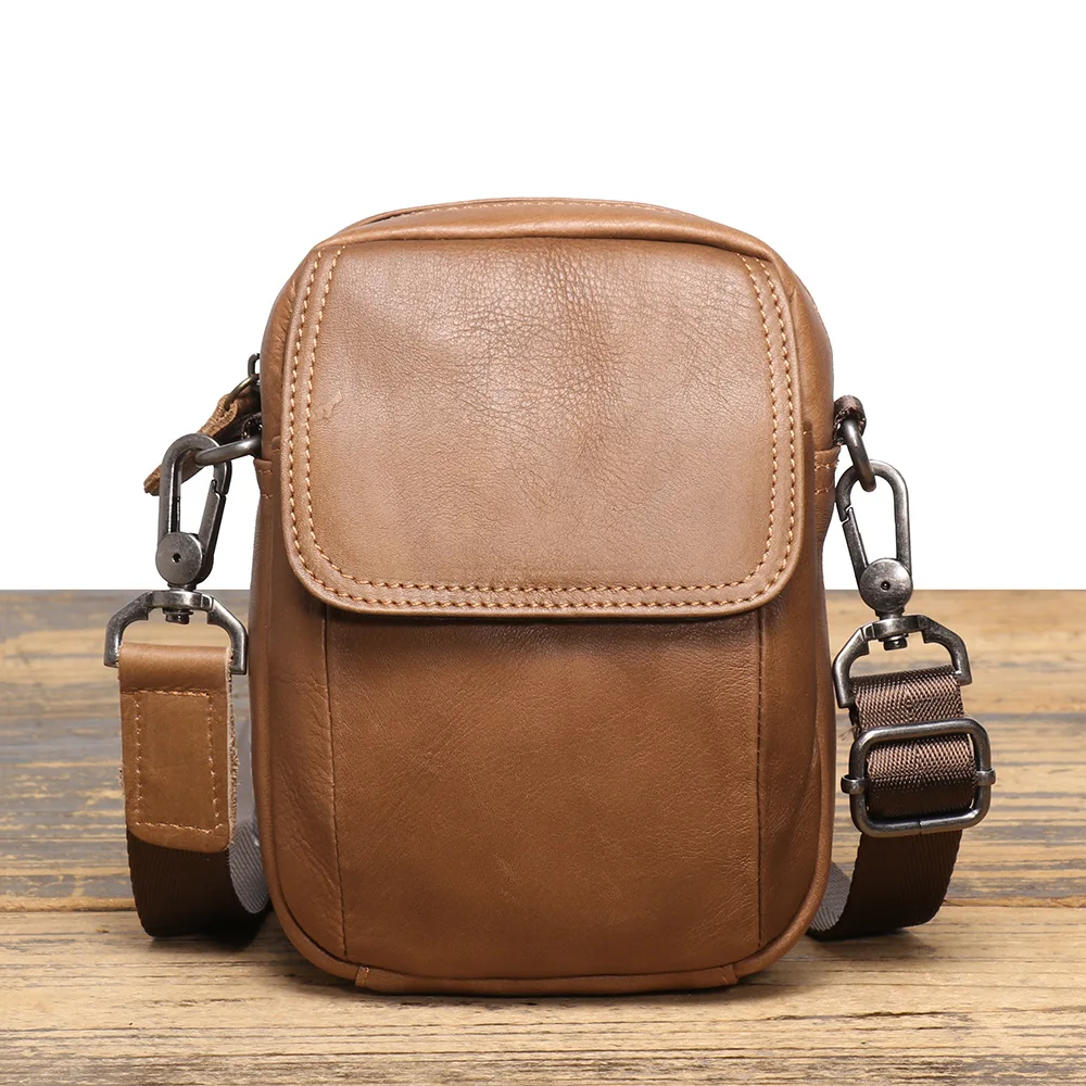 

LJ-1229-1 Real Leather Crossbody Bag, Business and Leisure, Single Shoulder Layer, Cowhide, Simple and Versatile Men's Waist Bag