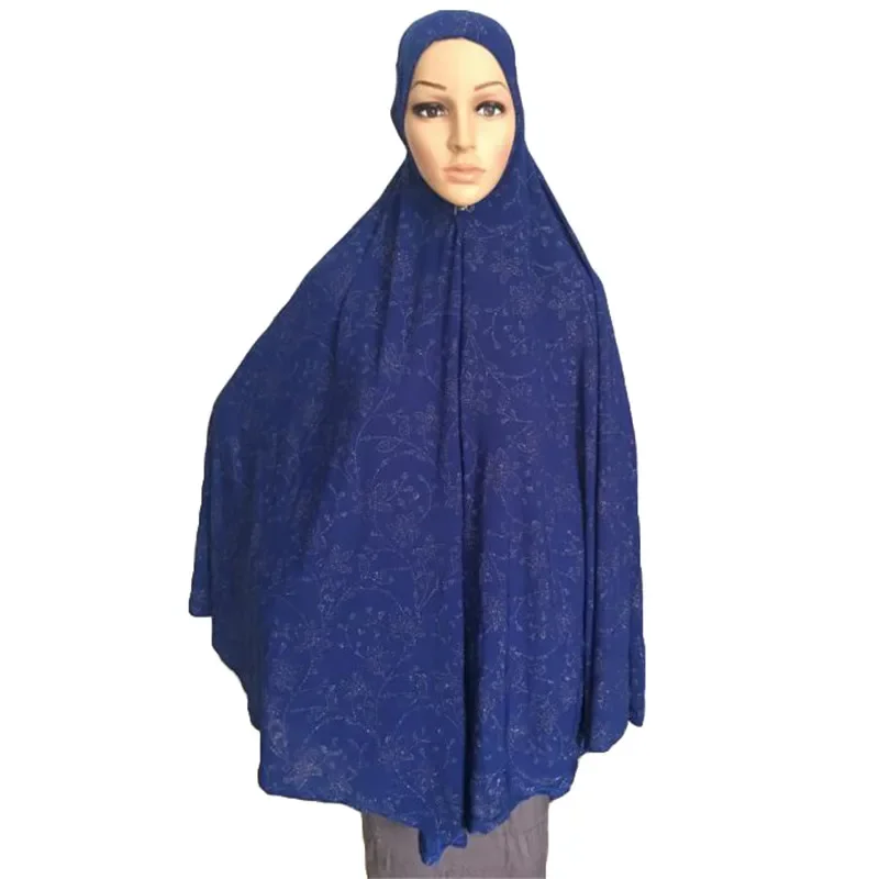 Muslim Women Khimar Prayer Garment Dress Full Cover Long Scarf Hijab Islamic Large Overhead Full Cover Print Hijab Hat 120*110Cm