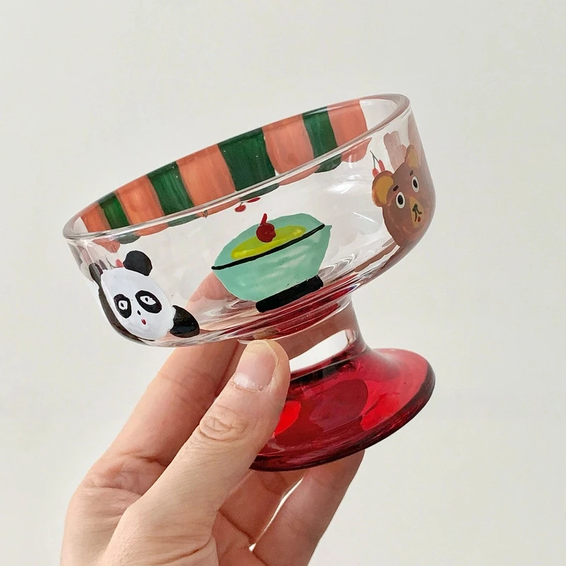 جميل Rilakkuma رسمت باليد الفراولة الباندا كأس زجاجي الحلوى أكواب الآيس كريم وأطباق من العصير كؤوس النبيذ الأحمر