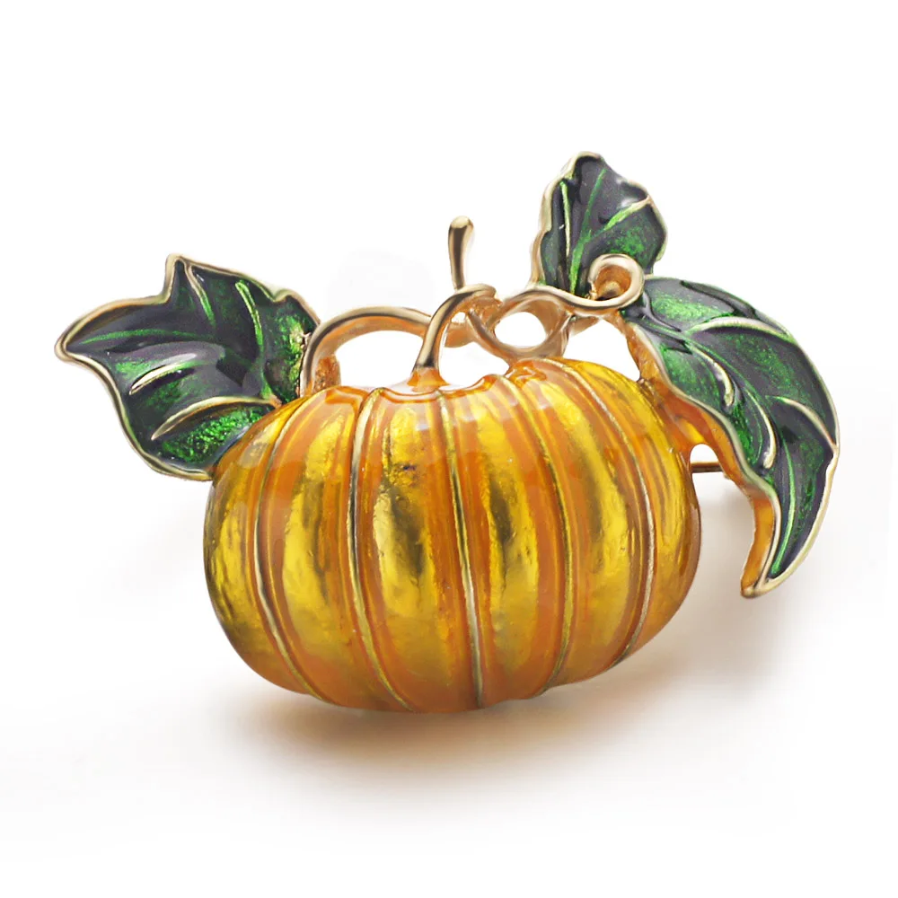 Exquisite Pumpkin Halloween Brooch Pin Yellow Enamel Leaves Sweet Gift Brooches Jewelry  For Women Girl Collar Suit Scarf Z051