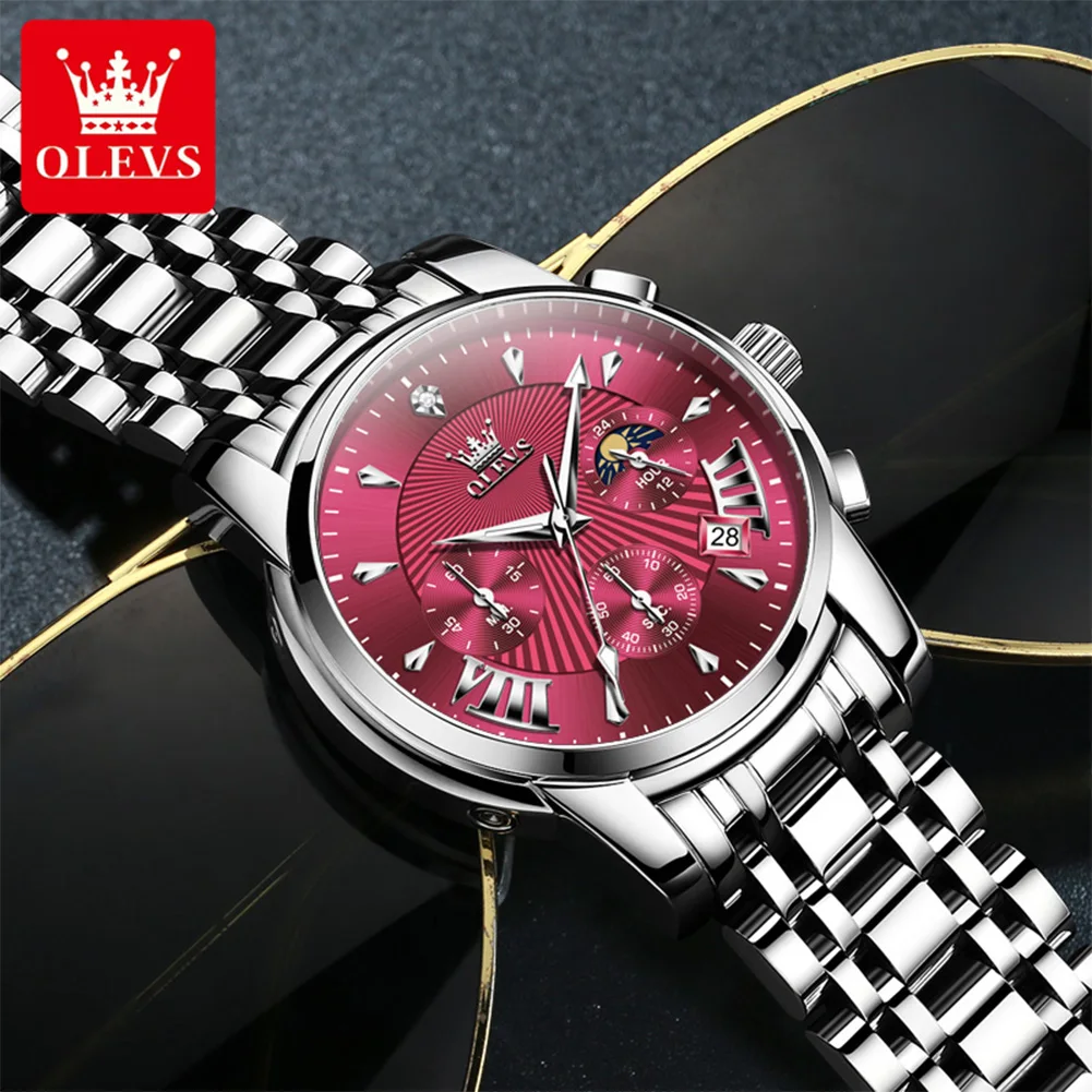 ساعة OLEVS 2892 للرجال ماركة فاخرة كوارتز ساعة كلاسيكية بتقويم مرحلة القمر كرونوغراف مقاومة للماء ساعة رجال الأعمال الأصلية #1