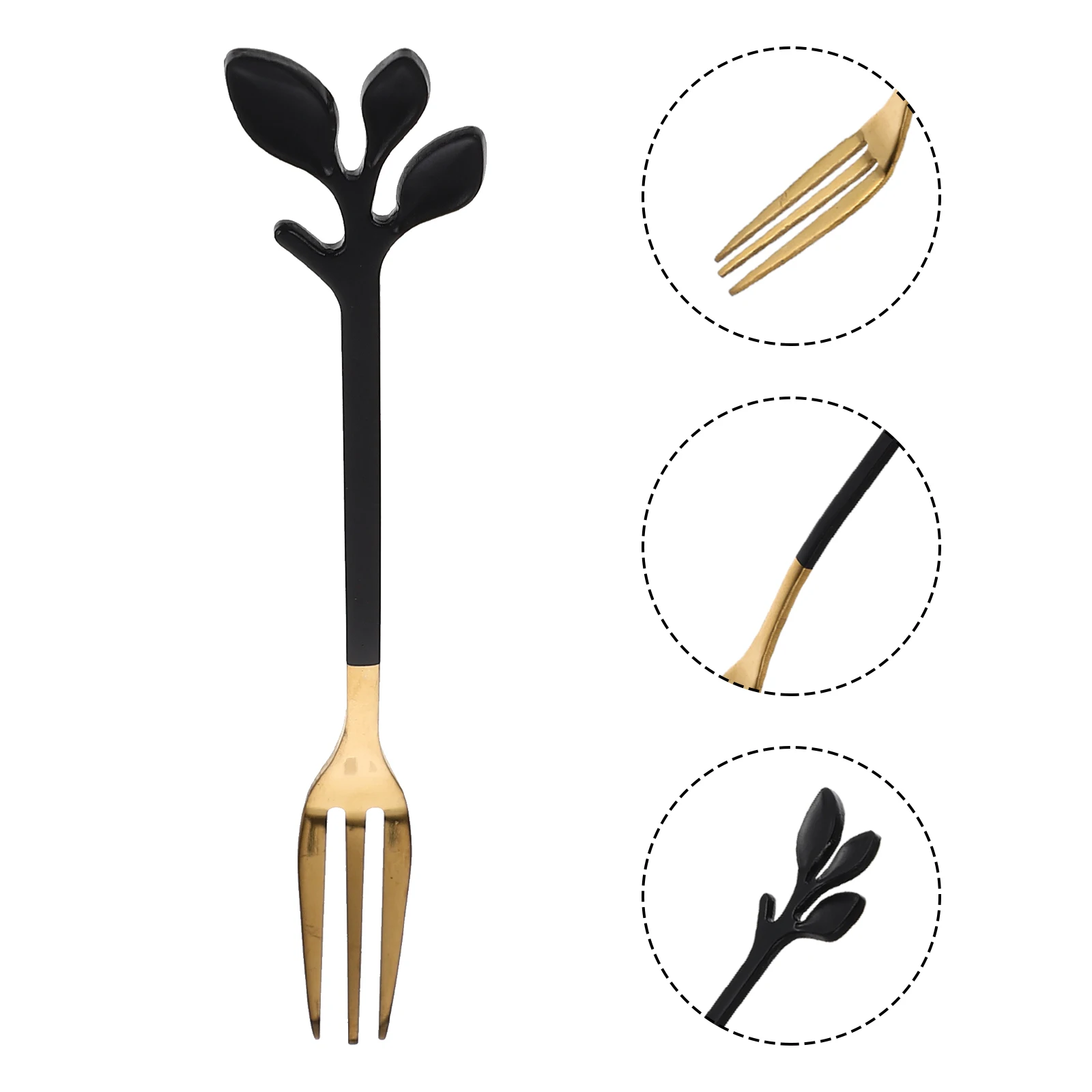 

8pcs Black Gold Leaf Forks Stainless Steel Fruits Dessert Tasting Salad Cake Party Picnic Home Metal Small forks