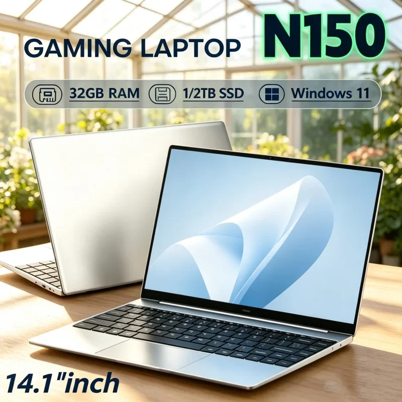 2026 Sleek Intel Core N150 14.1 Inch Laptop 32GB RAM 2TB SSD Windows 11 Ultra Slim Gaming Gamer Office Notebook 1920x1080