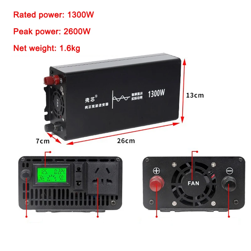 Imagem -06 - Inversor de Onda Senoidal Pura Inversor Solar do Carro Off Grid Converter Digital Power 2700w 5400w 12v 220v dc 12v72v para 110v ac 220v